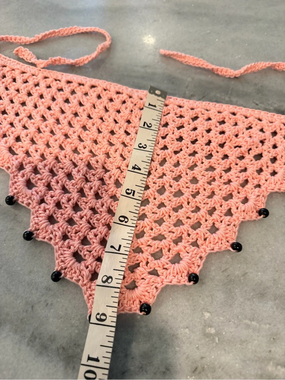 Handmade Crochet Wood Beaded Kerchief Head Scarf Cotton Boho Bandana Cottagecore